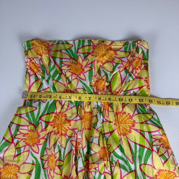 Lilly Pulitzer Wyatt Strapless Cotton Sun Dress Yellow Green Daffodils Size 0 - Picture 5 of 9